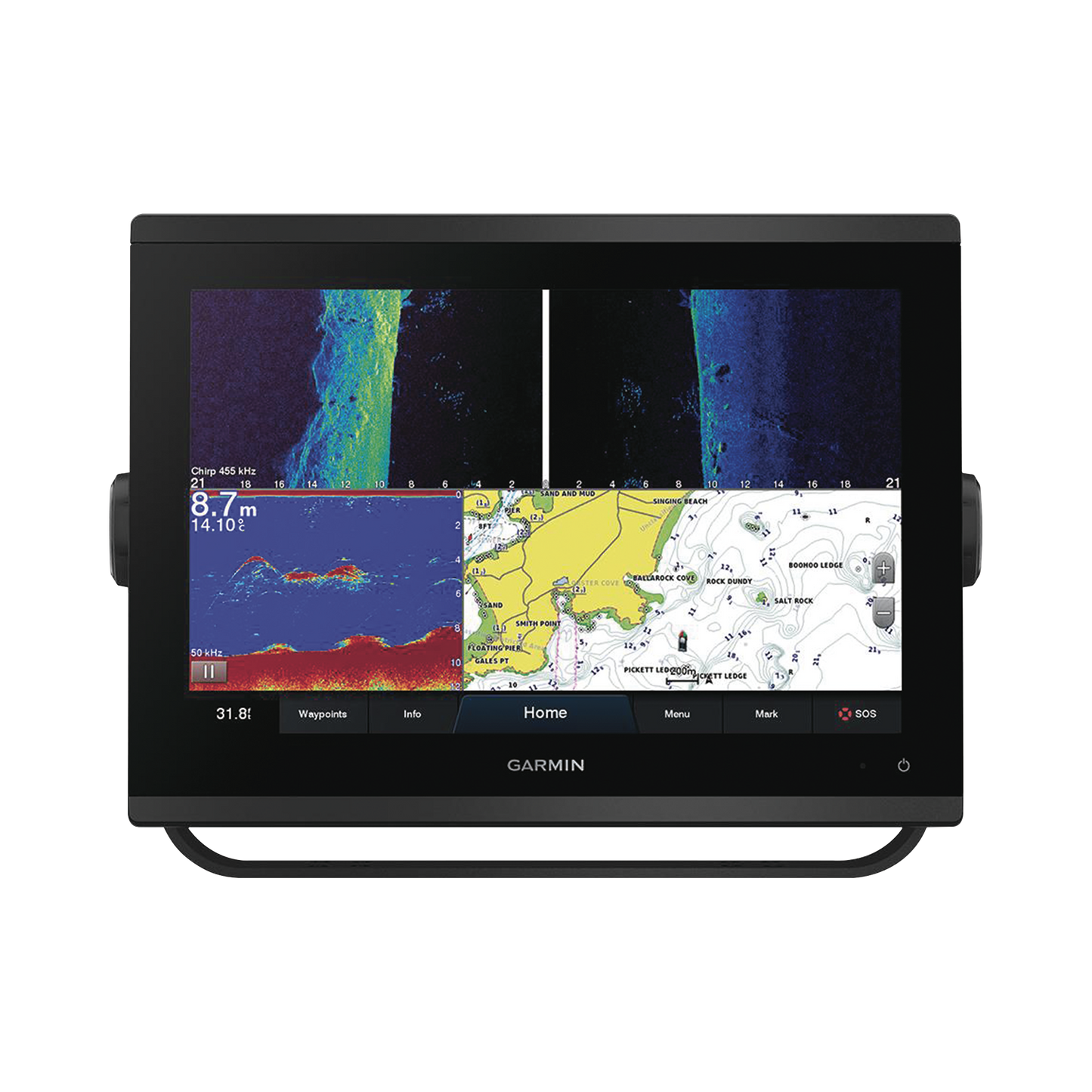 GPSMAP® 1223xsv / Pantalla Táctil WXGA 12.1" / Resolución 1280x800 / GPS-GLONASS-Galileo / Compatible con NMEA 2000 y 0183 / Sonda CHIRP Integrada / ClearVü y SideVü / IPX7 / Alimentación 10-32 Vdc