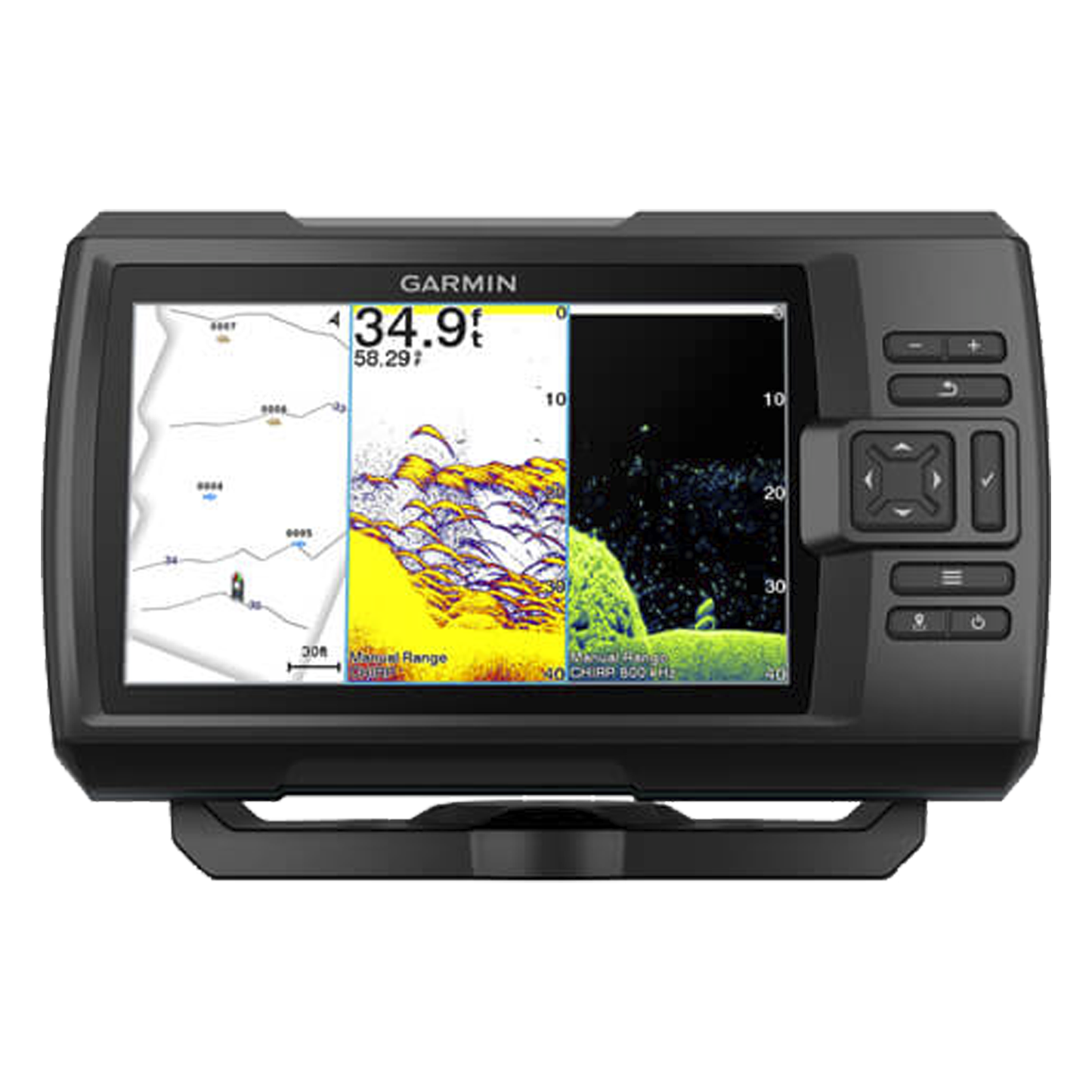 Fishfinder GPS / Pantalla WVGA a Color 7" / Resolución 800x480 / GPS Integrado / Sonda Tradicional y ClearVü / Frecuencias 50-800 kHz / Potencia 500 W / IPX7 / Quickdraw Contours / Conectividad Wi-Fi