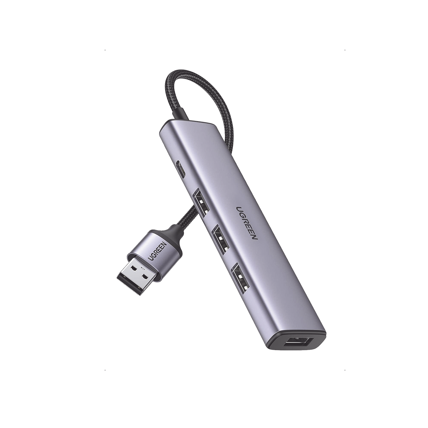 HUB USB 3.0 a 4 Puertos USB 3.0 (5Gbps) / Cable 20 cm / Carcasa de Aleación Aluminio / Ideal para Transferencia de Datos / Entrada Tipo C para alimentar equipos de mayor consumo como discos duros / 4 en 1