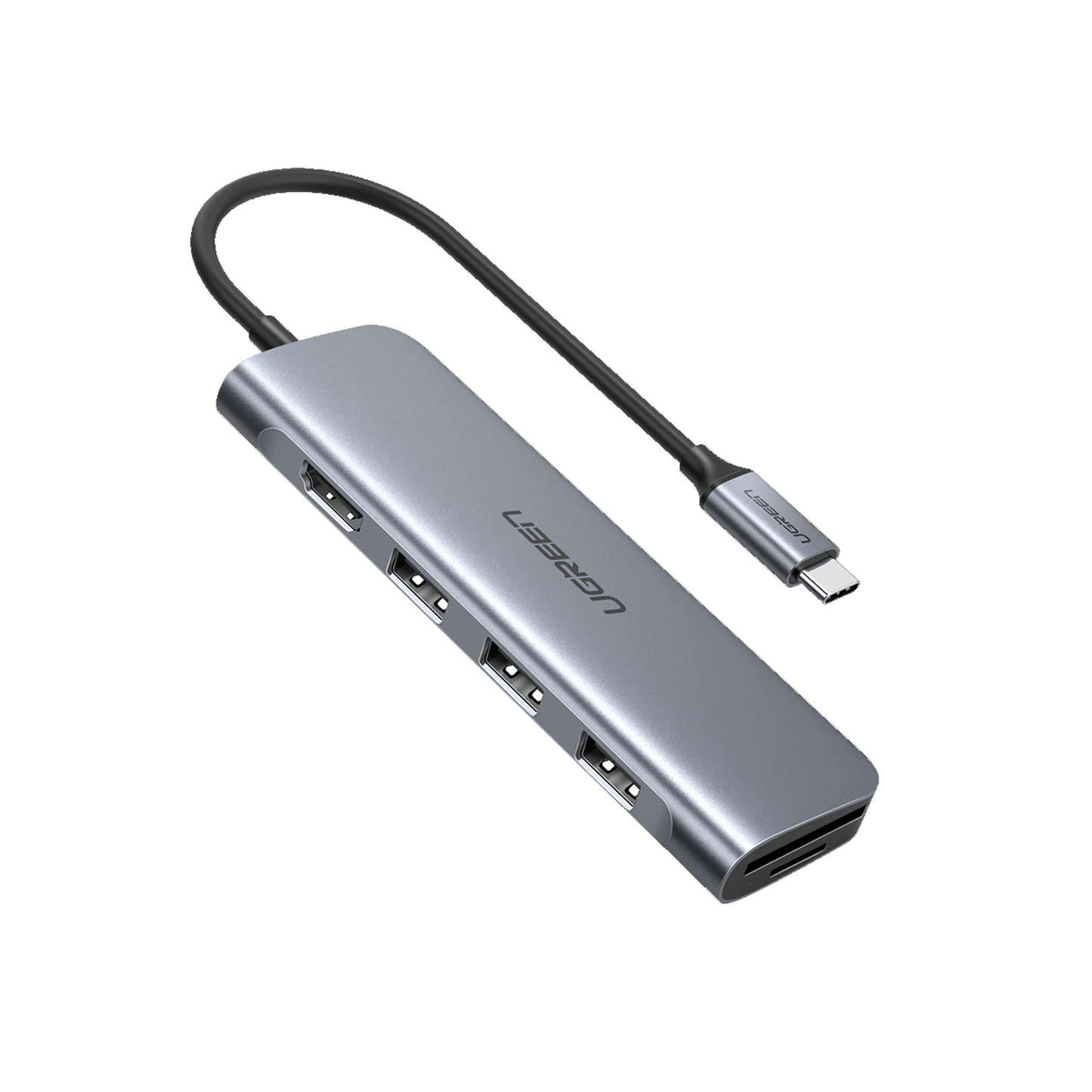 HUB USB-C a HDMI 4K@30Hz / 3 Puertos USB 3.0 / Lector Tarjeta SD+TF (Uso Simultáneo) / Caja de Aluminio / 6 en 1