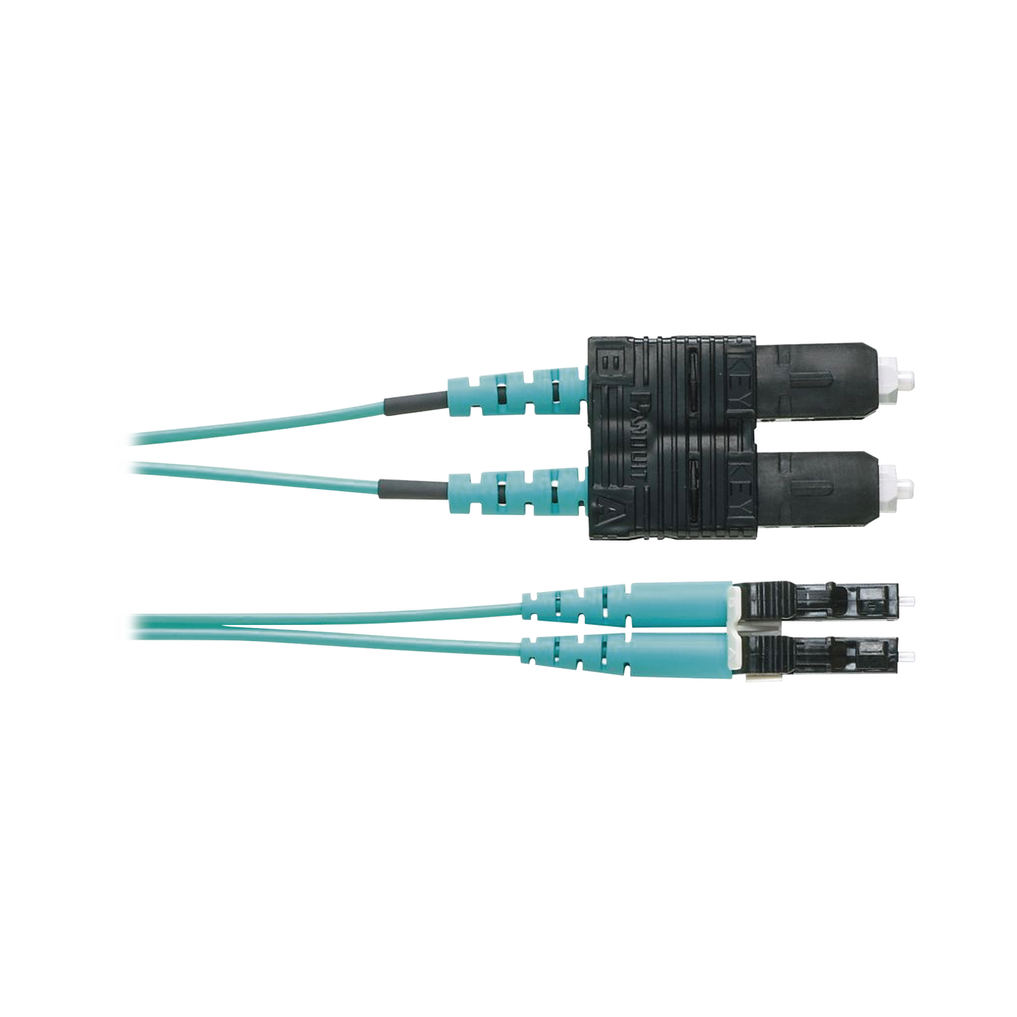 Jumper de Fibra Optica Multimodo 50/125 OM3, LC-SC Duplex, OFNR (Riser), Color Aqua, 1 Metro (3.28 Pies)