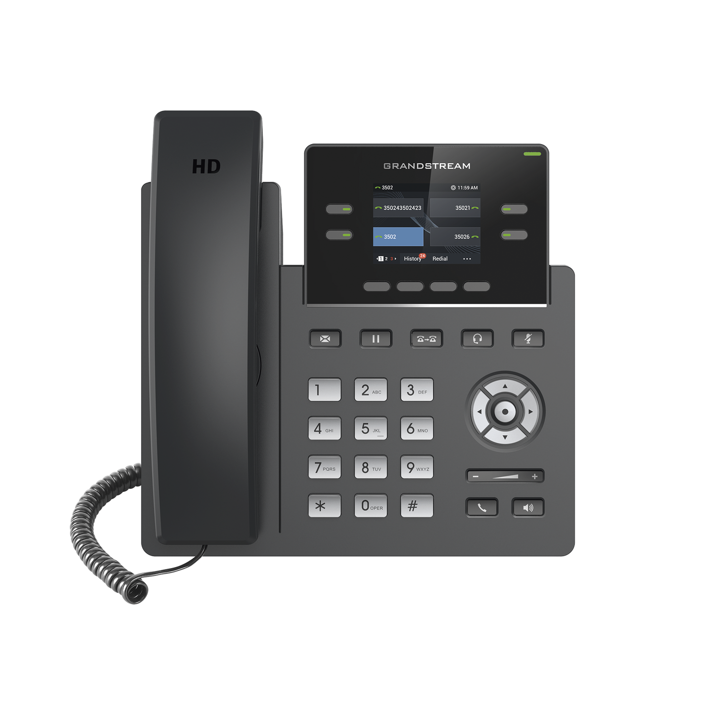Teléfono IP Grado Operador, 4 líneas SIP, pantalla a color 2.4", PoE, codec Opus, IPV4/IPV6 con gestión en la nube GDMS