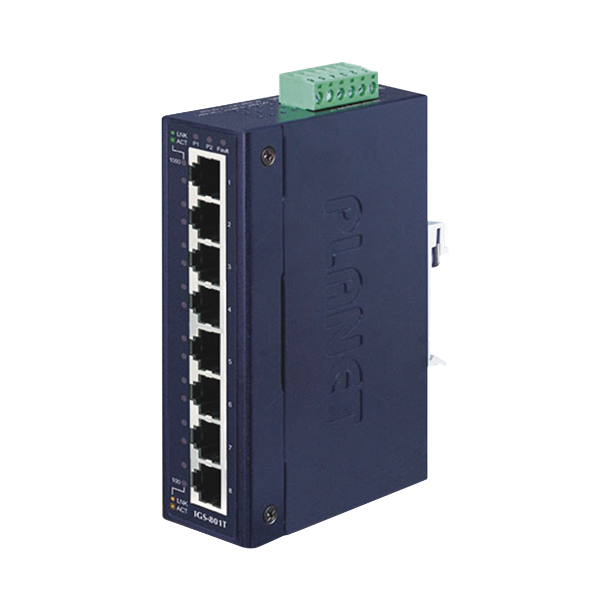 Switch Industrial No Administrable de 8 Puertos Gibabit 10/100/1000T, Diseñado para Montaje en Pared y Riel DIN