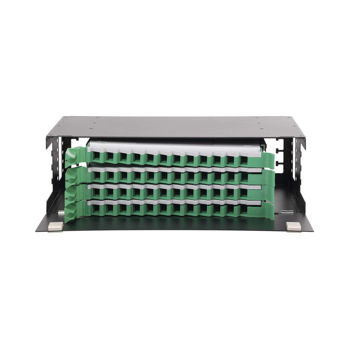 Distribuidor de Fibra Óptica con Bandejas Deslizables, Vacío, 19 Pulgadas (48.26 cm), Acepta 48 Adaptadores LC Duplex o LC Simplex o 48 SC Simplex, 3U