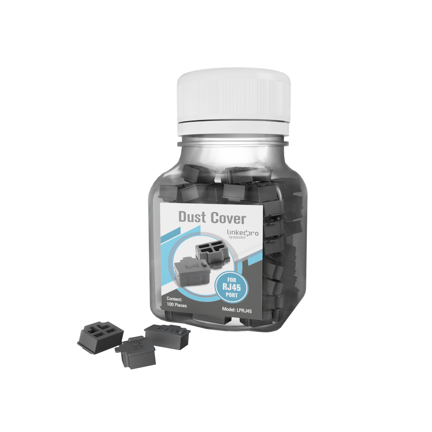 Bote con 100 protectores anti-polvo para puerto RJ45 color negro