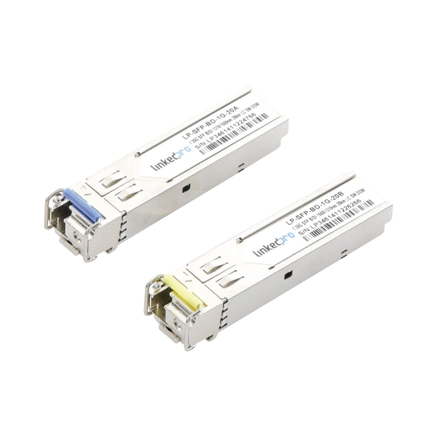 Transceptores Ópticos Bidireccionales SFP (Mini-Gbic) / Monomodo 1310 & 1550 nm / 1.25 Gbps / 1000BASE-BX / Conector LC/UPC Simplex / DDM / Hasta 20 km / 2 Piezas