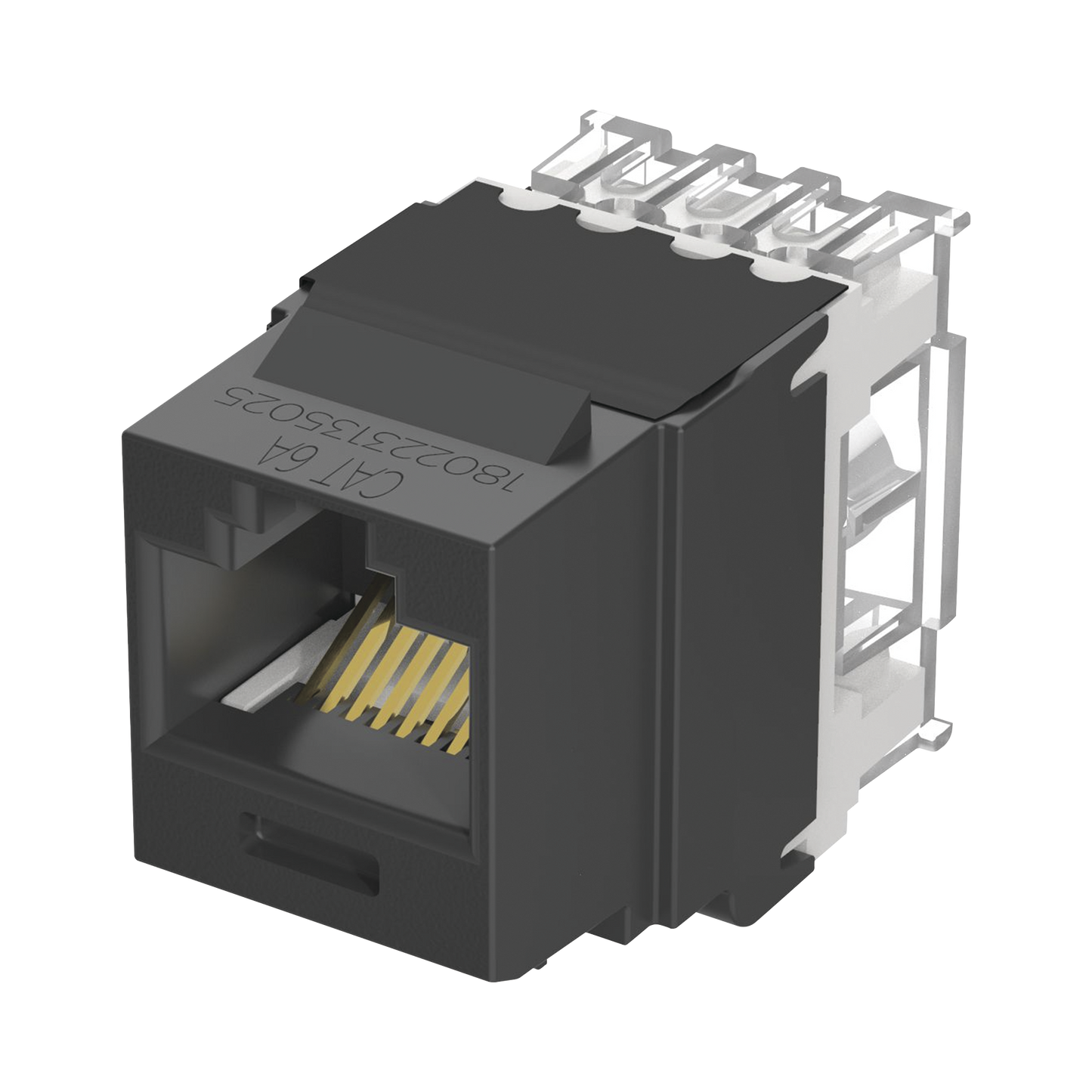 Conector Jack Estilo 110 (de Impacto), Tipo Keystone, Categoría 6A, de 8 Posiciones y 8 Cables, Color Negro