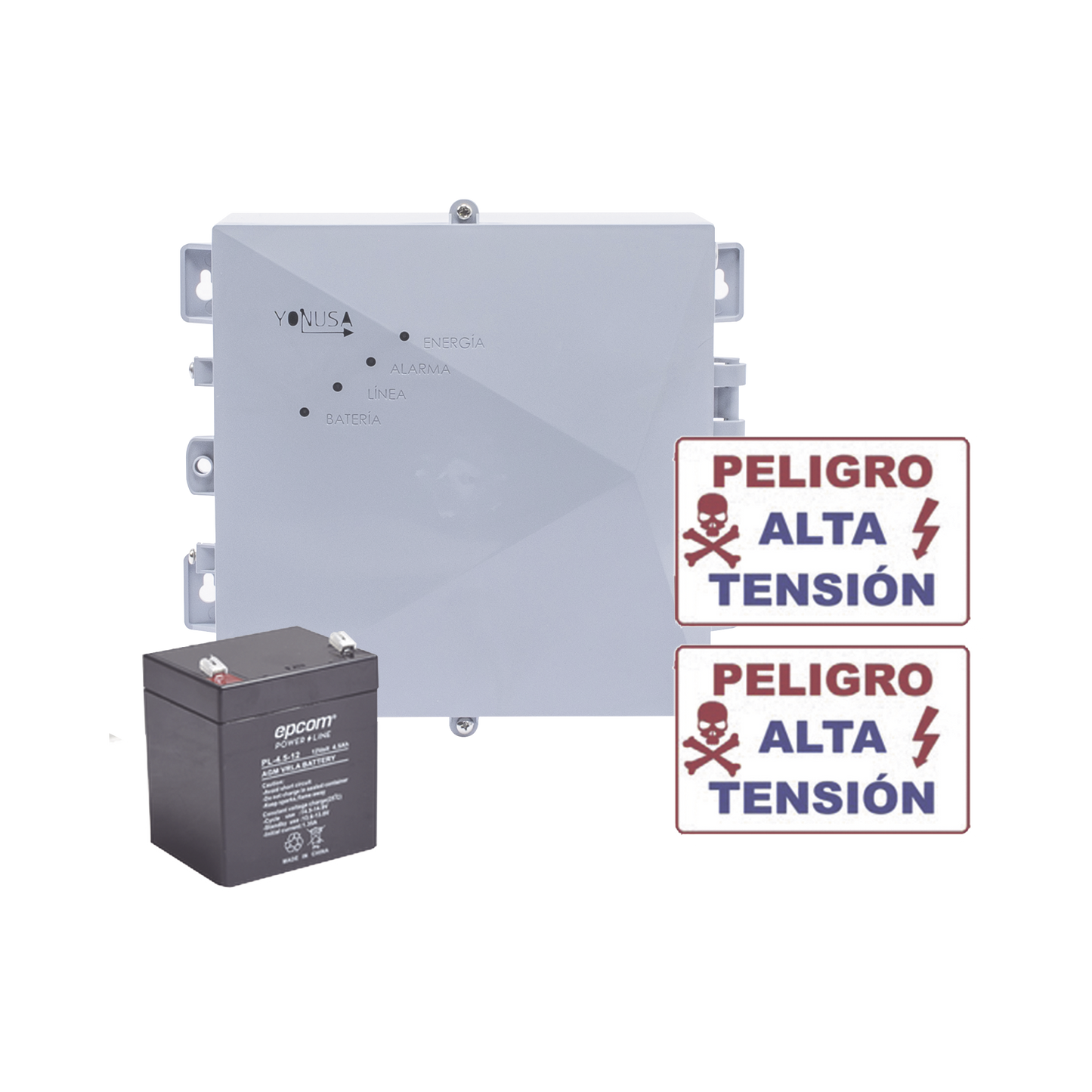 KIT de Energizador de 12,000Volts-1JOULES/2500 mts lineales de proteccion/Activado por Atenuación de voltaje,Corte de línea o Aterrizamiento de la línea/Integración a panel de Alarma.