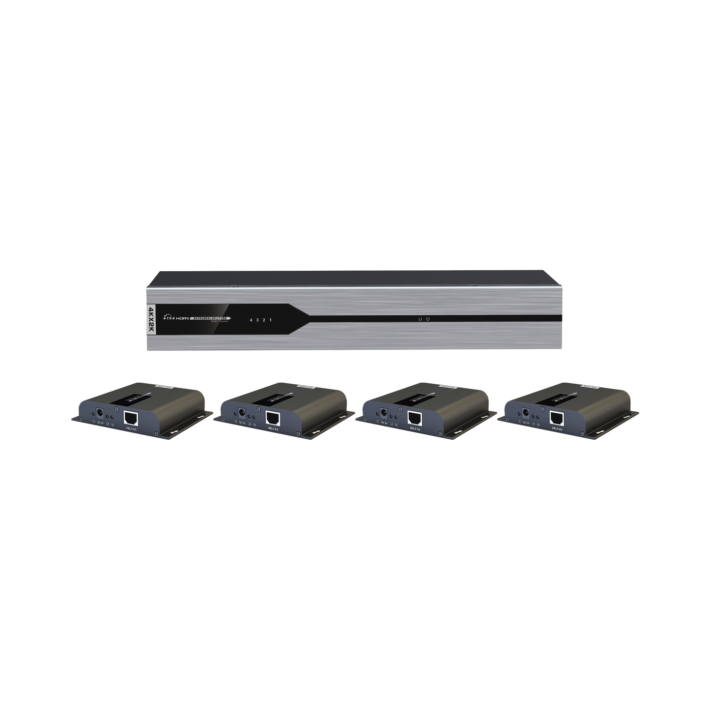 Kit Divisor y Extensor HDMI (Extender Splitter) | Divide 1 Fuente HDMI a 4 Pantallas | Extiende la señal HDMI hasta 120 m | Resolución 4Kx2K @ 60 Hz | Cat 6/6a | Uso 24/7 | Longitud del cable autoajustable