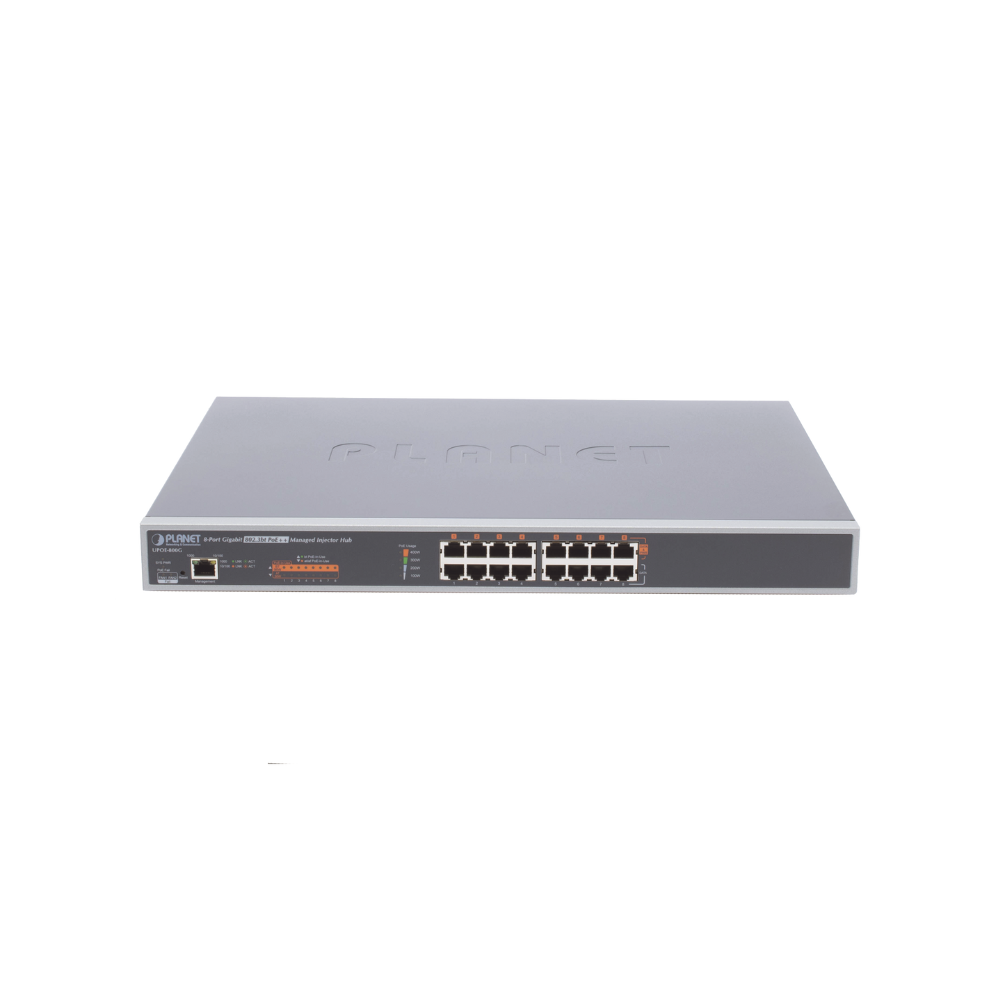 Inyector HUB Adminsitrable Ultra PoE 802.3af/at 8 puertos Gigabit Potencia 400W