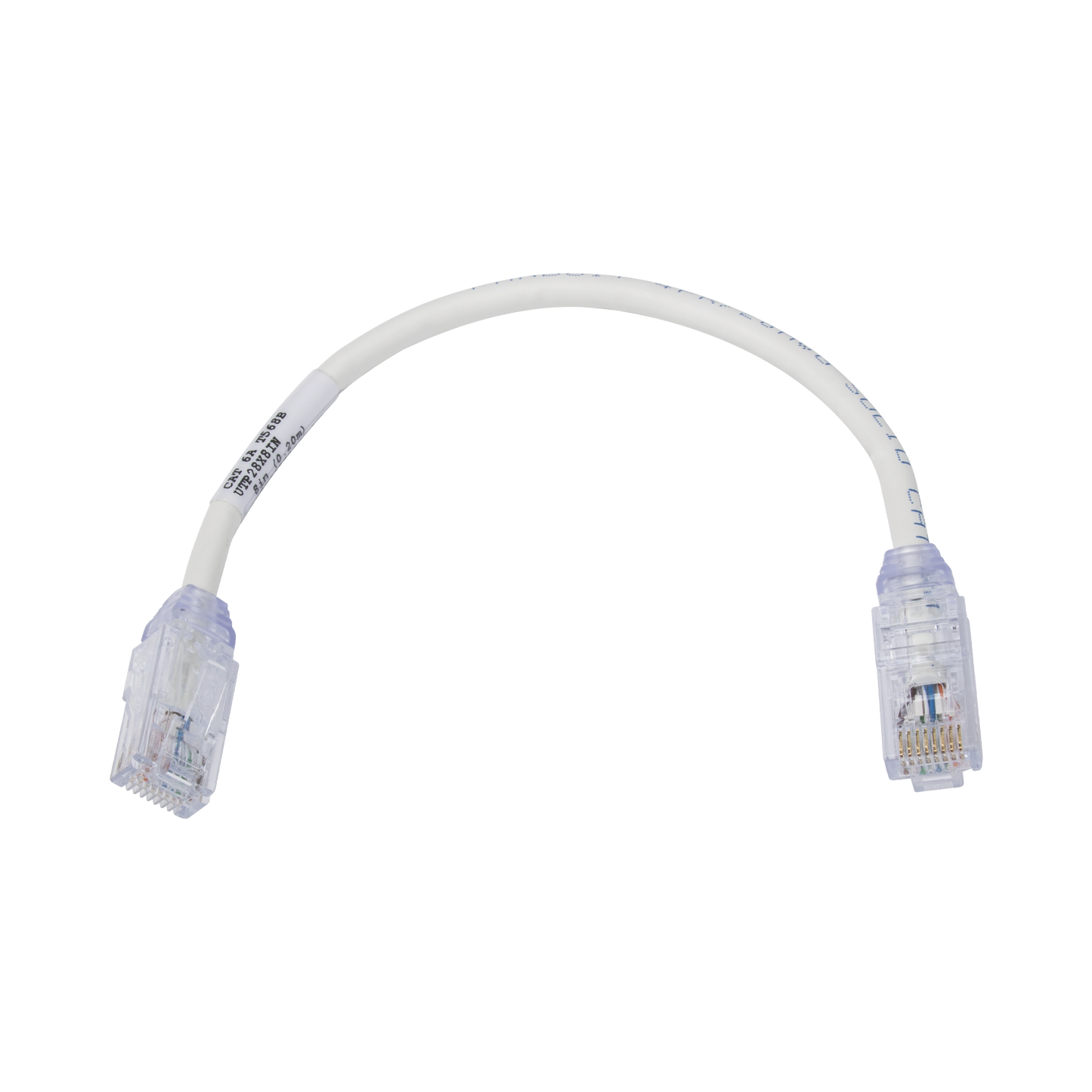 Cable de Parcheo UTP, Cat6A, Diámetro Reducido (28 AWG), CM/LSZH, Color Blanco Mate, 20.3 cm (8 Pulgadas)