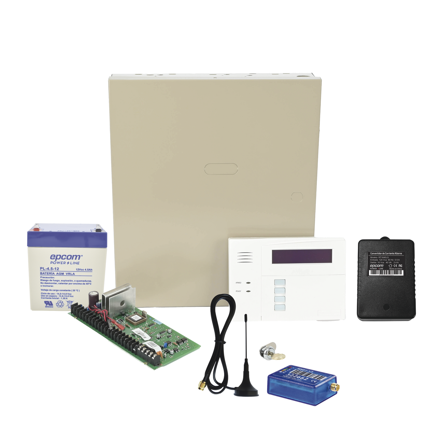 (1 Año datos ILIMITADO INCLUIDO) Kit Vista48LA con comunicador MINI012G, Teclado, Gabinete, Bateria y Transformador