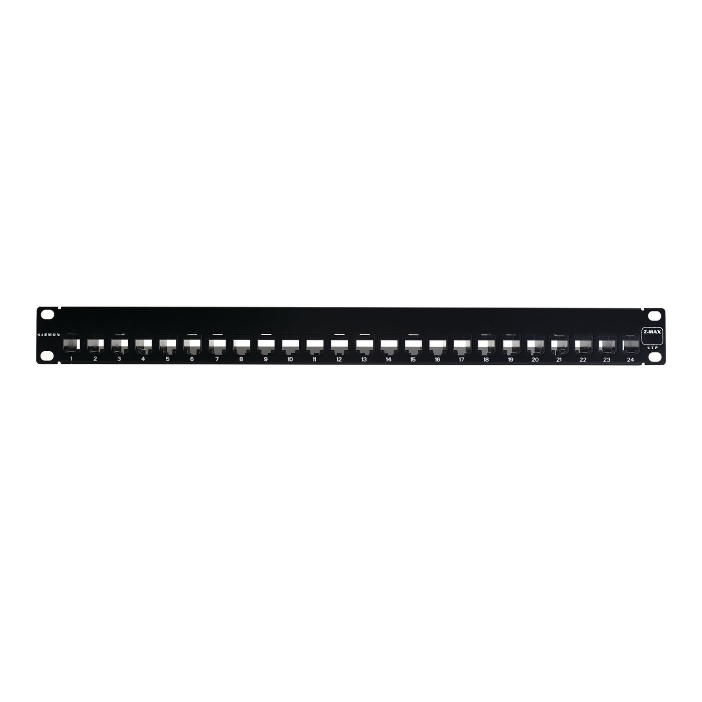 Patch Panel Z-Max de 24 Puertos, Blindado, Precargado con Jacks Categoría 6A, Plano, 1UR
