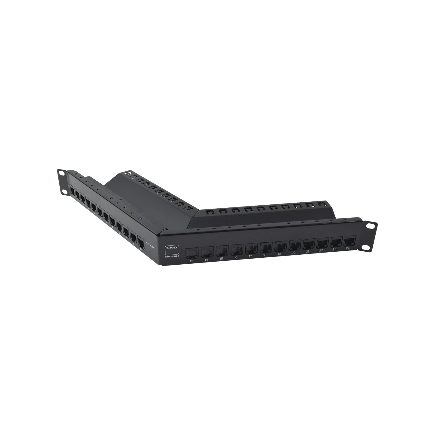 Patch Panel Z-MAX de 24 Puertos, Blindado, Precargado con Jacks Categoría 6A, Angulado, 1UR