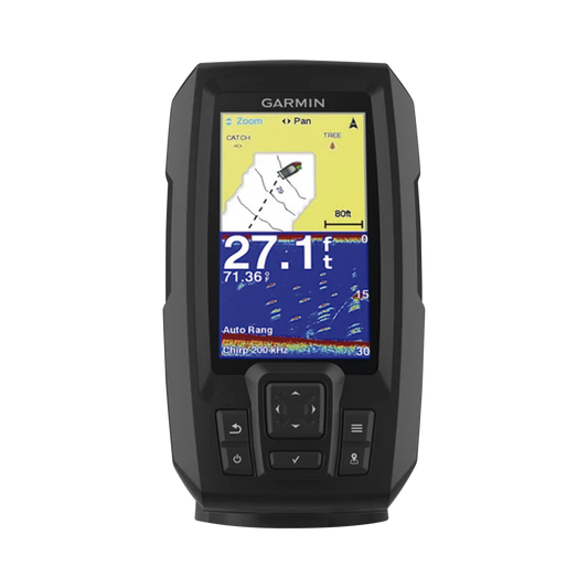 Fishfinder STRIKER™ Plus 4 con GPS Integrado / Pantalla QSVGA 272 x 480 píxeles / Frecuencias 50-200 kHz / Potencia 200 W RMS / Tecnología de Ganancia Automática / Sensor de Temperatura / Resistencia al Agua IPX7