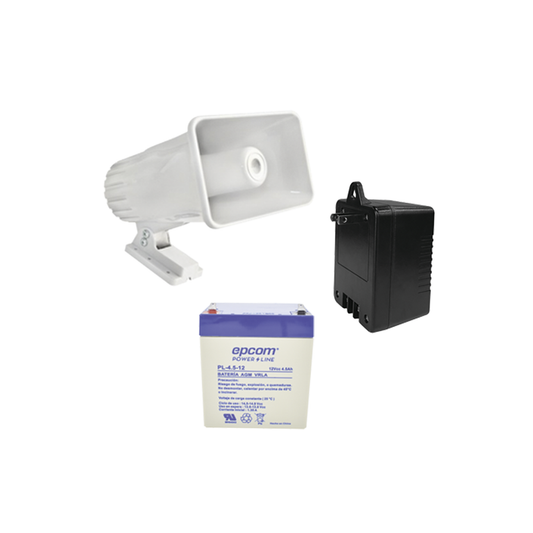Kit de accesorios con Bateria 5.5 Ah, Transformador 16.5Vca  y sirena de 30 watts