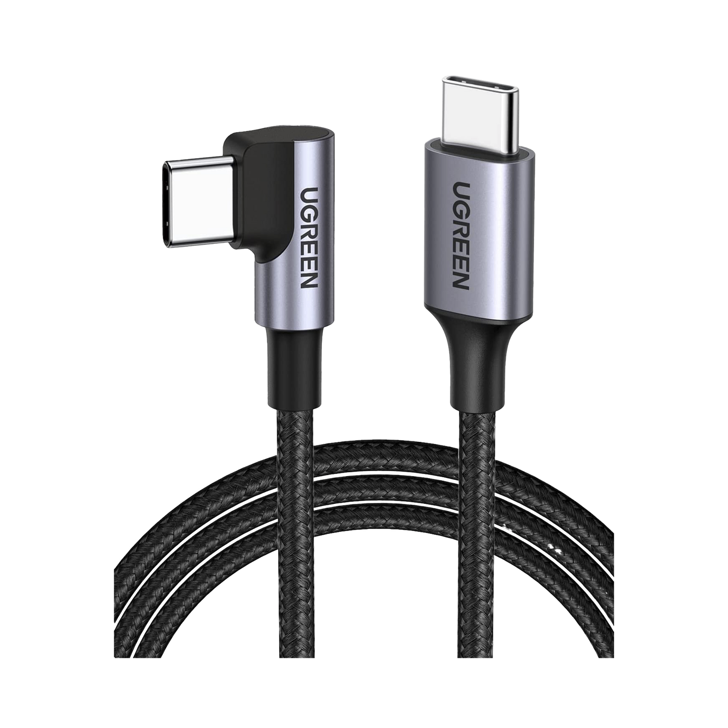 Cable USB-C a USB-C | 1 Metro (3.28 Pies) | Conector con Ángulo Recto de 90° | Carga Rápida de hasta 60W | 480 Mbps | PD3.0 | QC4.0/3.0/2.0 | FPC | AFC | Protección Integrada | Caja de Aluminio | Nylon Trenzado | Color Negro