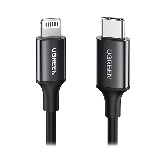 Cable USB-C a Lightning | 1 Metro | Certificado MFi | Carga Rápida 60W | 480 Mbps | PD | Conector C94 | Adecuado para iPhone, iPad y iPod | Protección Integrada | Caja de ABS | Cubierta de TPE | Color Negro.