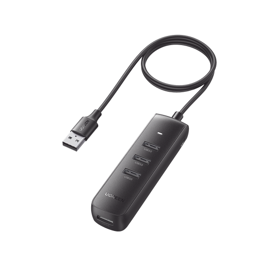 HUB USB 3.0 a 4 Puertos USB 3.0 (5Gbps) / Cable de 1 Metro / Indicador Led / Ideal para Transferencia de Datos / Entrada Tipo C para alimentar equipos de mayor consumo como discos duros / Color Negro / 4 en 1