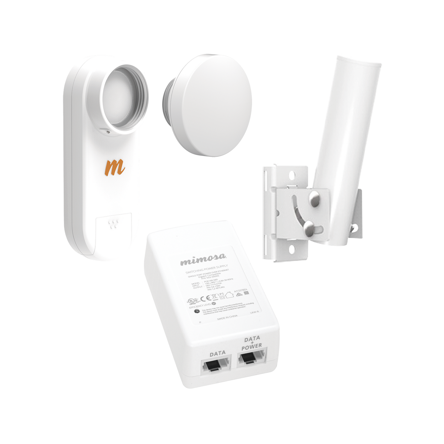 Kit de radio C5X, rango de frecuencia extendida (4.9 a 6.4 GHz),  incluye inyector POE, montaje universal para tubo o poste Y una antena de 12 dBi