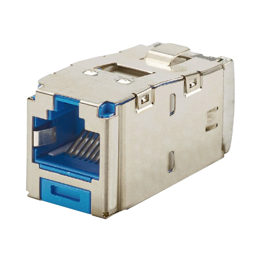 Conector Jack RJ45 Blindado, Estilo TG, Mini-Com, Categoría 6A, de 8 Posiciones y 8 Cables, Color Azul
