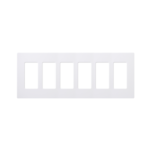 Placa de pared Claro de 6 espacios sin tornillos visibles, apertura estilo decorador, blanco brillante, para atenuadores, apagadores y controles Pico de Lutron