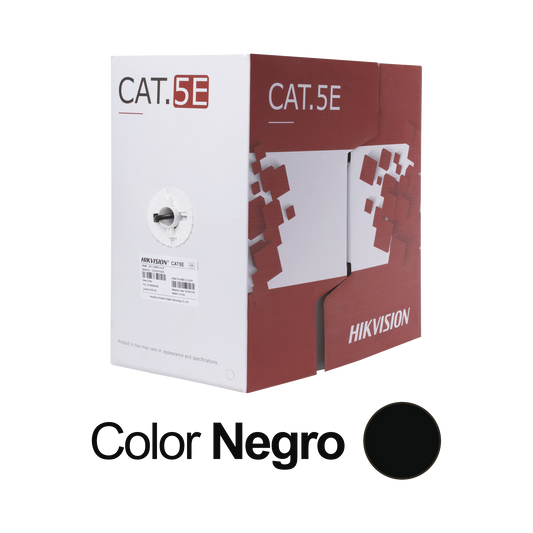 Bobina de Cable UTP 305 Metros (1000 Pies) / Cat 5E (24 AWG) / Color Negro / PE / Uso en Exterior / 100% Cobre / Aplicaciones de CCTV, Redes de Datos y Enlaces Inalámbricos