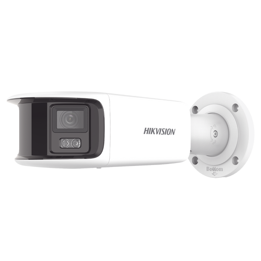 [FlexVu] [ PROTECCIÓN ACTIVA ] Bala IP Panorámica 8 Megapixel (4K) / 2 Lentes 4 mm (180°) / Imagen a Color 24/7 (ColorVu) / PoE / WDR 130° / IP67 / ACUSENSE / Luz Estroboscópica y Alarma Audible / 40 mts Luz Blanca / Micro SD