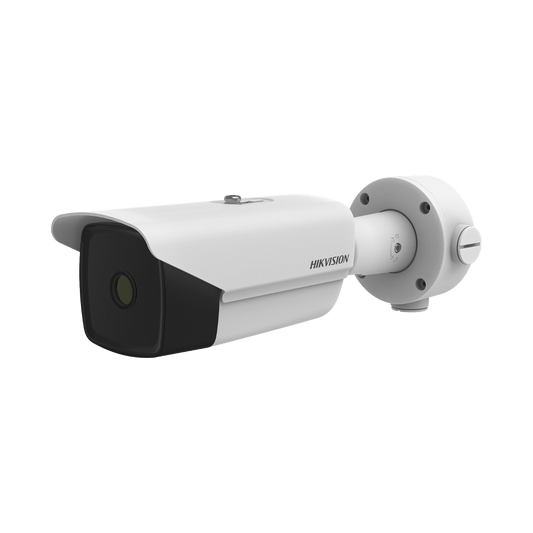 Bala IP Dual / Térmica 35 mm (384 X 288) / Óptico 14.8 mm (4 Megapixel) / 100 mts IR / Exterior IP67 / PoE / Termométrica / Detección de Temperatura y Fuego / MicroSD