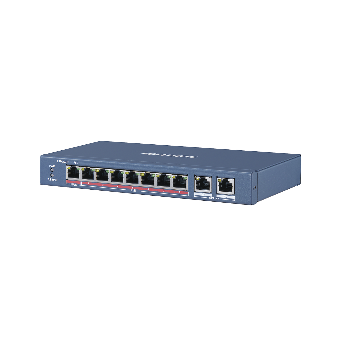 Switch PoE+ / No Administrable / 7 Puertos 10/100 Mbps 802.3 af/at (30 W) / 1 Puerto 10/100 Mbps Hi-PoE (90 W)  / 2 Puertos 1000 Mbps Uplink / Modo Extendido hasta 300 Metros / 110 Watts