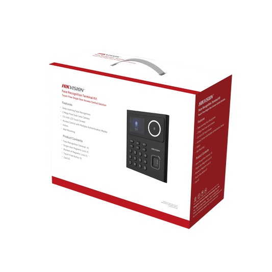 Kit WiFi de Control de Acceso Lite TODO INCLUIDO con Lector de Rostros, Tarjetas y Huellas / 500 Rostros / Compatible con App HIKConnect / Incluye Electroimán  Botón de Salida y Montajes Z y L para imán / HIK-IA