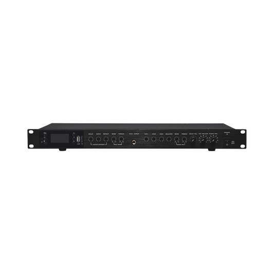 Amplificador de Audio | 2 x 60W | Baja Impedancia 4 - 8Ω | Reproductor Bluetooth, USB, SD | Efectos Integrados Delay, Echo, Repeat