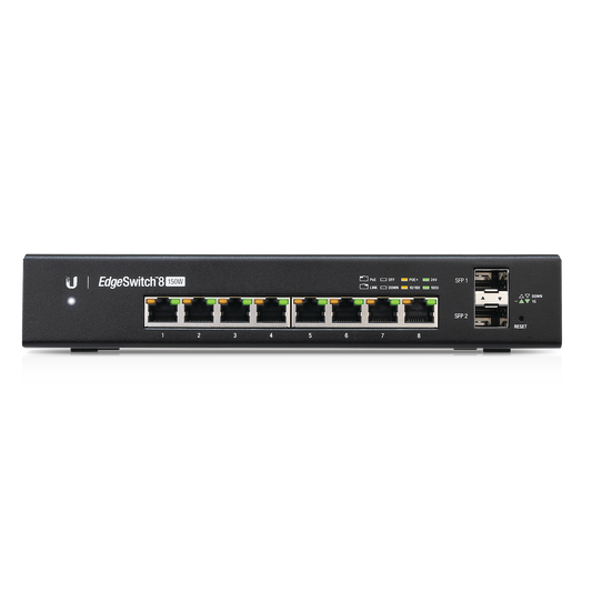 Switch EdgeMAX Administrable de 8 Puertos Gigabit con PoE+/PoE Pasivo 24V + 2 Puertos SFP, 150 W