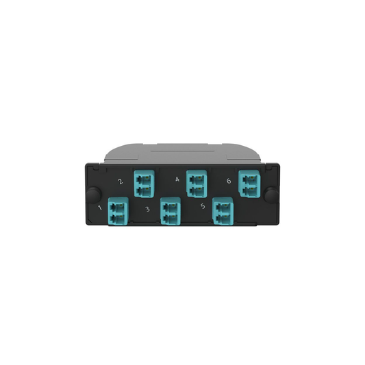 Casete OptiCom de Fibra Óptica Multimodo OM4, Con Conector MPO a 6 LC Duplex, Polaridad Método A, Pérdida de Inserción Estándar