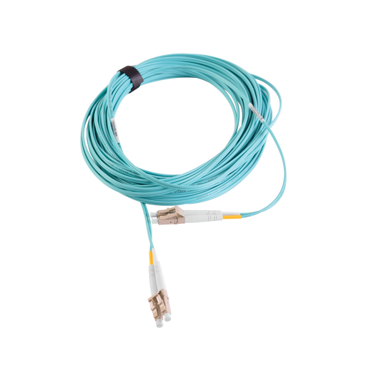 Jumper de Fibra Óptica Multimodo 50/125 XGLO OM3, LC-LC Duplex, OFNR, Color Aqua, 15 Metros (49.21 Pies)