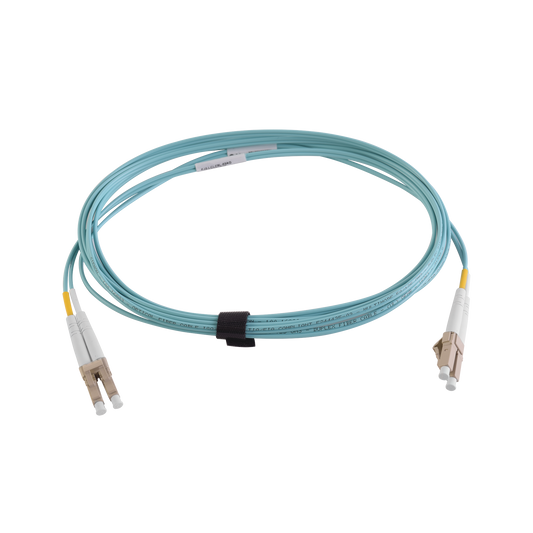 Jumper de Fibra Óptica Multimodo 50/125 XGLO OM4, LC-LC Duplex, OFNR, Color Aqua, 5 Metros