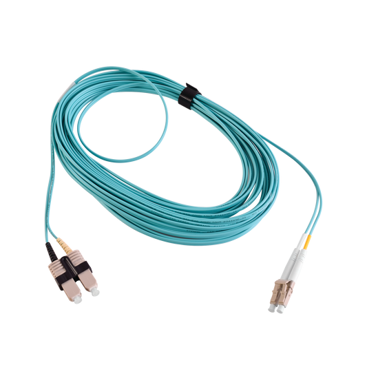 Jumper de Fibra Óptica Multimodo 50/125 XGLO OM3, LC-SC Duplex, OFNR, Color Aqua, 10 Metros (32.81 Pies)