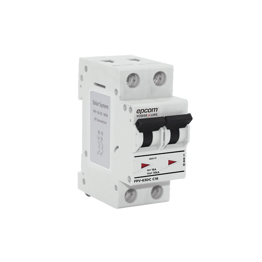 Protección Térmica/ Interruptor 2P, 16A,  Corriente Directa  800 Vcc para Aplicación Fotovoltaica Montaje Riel DIN