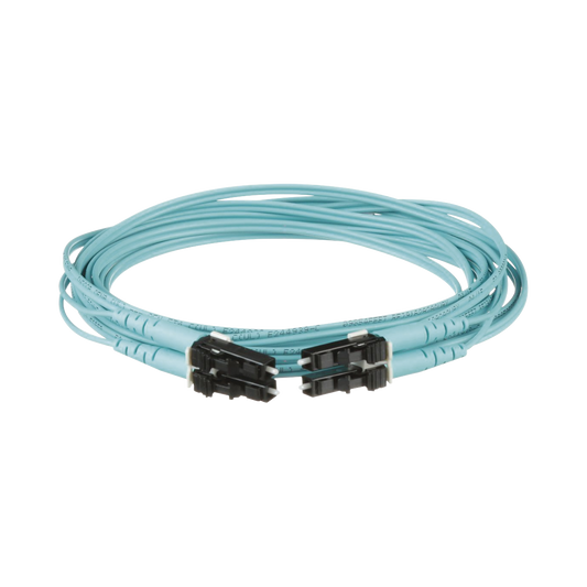 Jumper de Fibra Optica Multimodo 50/125 OM3, LC-LC Duplex, OFNR (Riser), Color Aqua, 3 Metros (9.84 Pies)