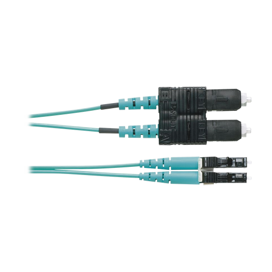 Jumper de Fibra Optica Multimodo 50/125 OM3, LC-SC Duplex, OFNR (Riser), Color Aqua, 3 Metros (9.84 Pies)