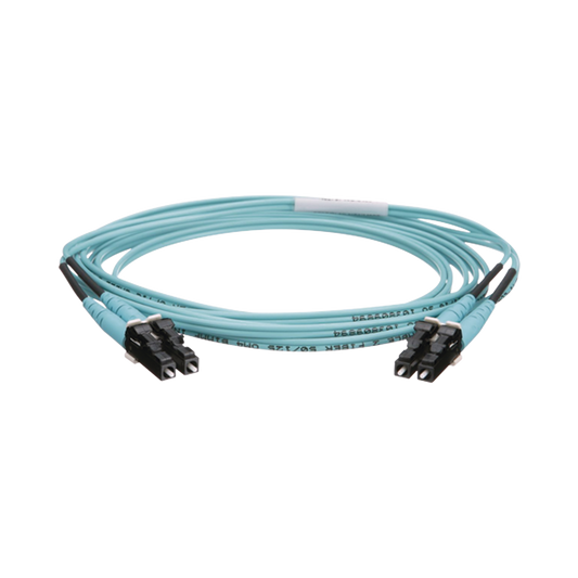 Jumper de Fibra Optica Multimodo 50/125 OM4, LC-LC Duplex, OFNR (Riser), Color Aqua, 2 Metros (6.56 Pies)