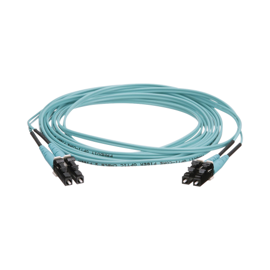 Jumper de Fibra Óptica Multimodo 50/125 OM4, LC-LC Duplex, OFNR (Riser), Color Aqua, 5 Metros (16.40 Pies)