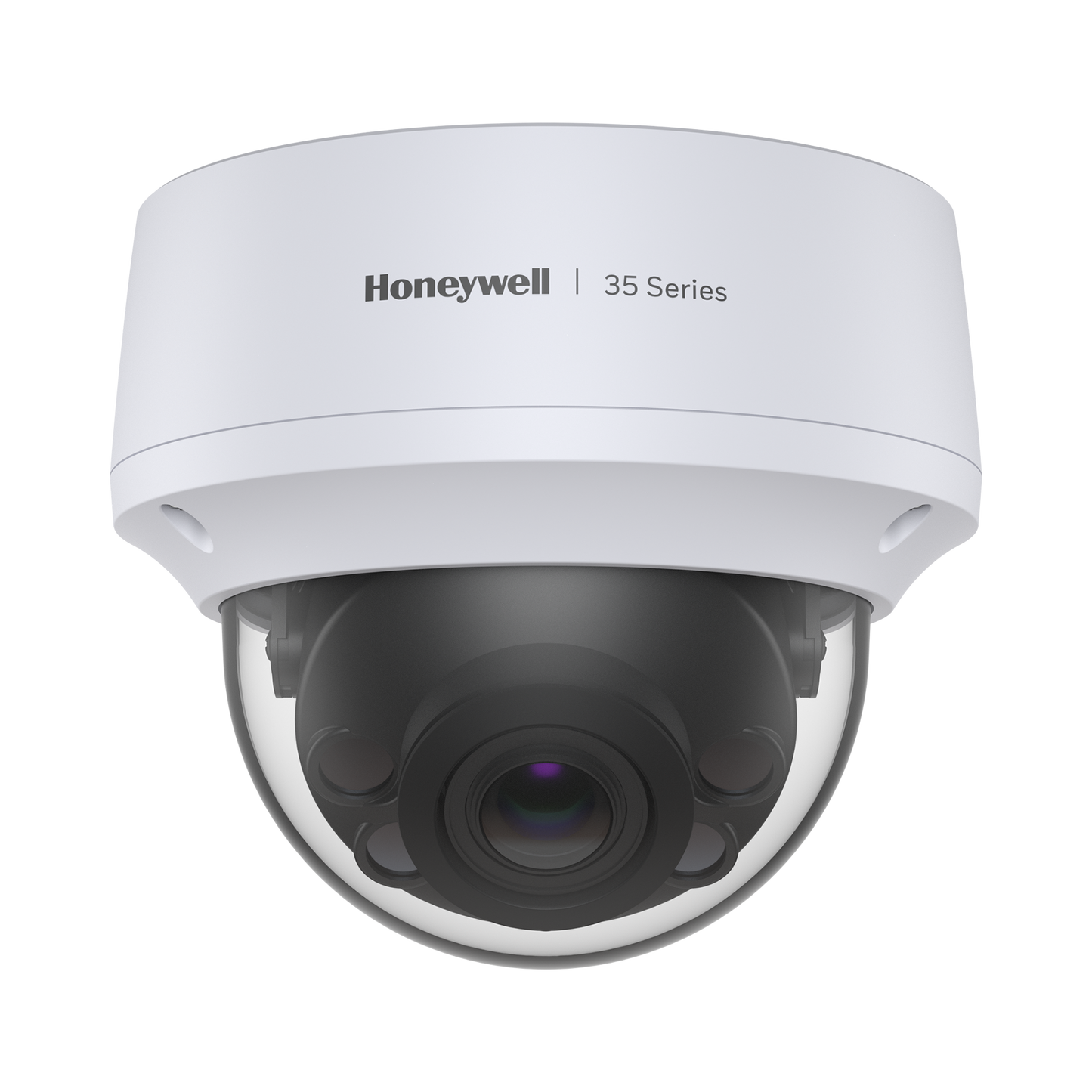 Domo IP 8 Megapíxel / Lente Mot. 2.7 a 13.5 mm / 50 mts IR /  Ultra Baja Iluminación / NDAA / ONVIF / IP67 / IK10 /  IA (Filtro de Humanos y Vehiculos) / Merodeo / Conteo de Personas / PoE / Audio y Alarmas I/O / Serie 35 / Honeywell Securit