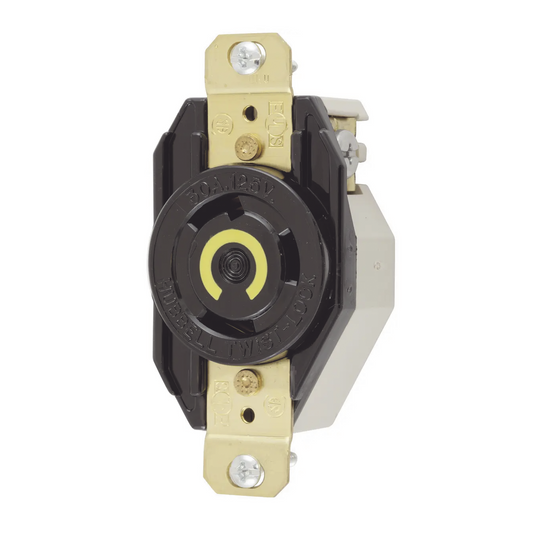 Receptáculo de Media Vuelta Industrial 30 A 125 V CA 2 Polos 3 Hilos (Nema L5-30R) Color Negro