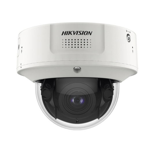 Domo IP 4 Megapixel / Lente Mot. 2.8 a 12 mm / 40 mts IR EXIR / IK10 / IP67 / H.265+ / WDR 140 dB / Captura Facial / DeepinView / Búsqueda por Atributos / 2 Micrófonos Integrados / Micro SD