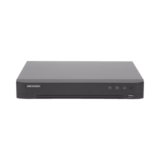 DVR 16 Canales TurboHD + 8 Canales IP / 4 Megapixel / Acusense (Evita Falsas Alarmas) / Audio por Coaxitron / Reconocimiento de Rostros (Base de Datos) / 1 Bahía de Diso Duro / H.265+