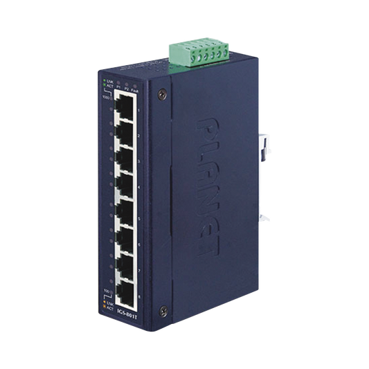 Switch Industrial No Administrable de 8 Puertos Gibabit 10/100/1000T, Diseñado para Montaje en Pared y Riel DIN