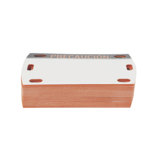 Etiqueta Autolaminada para Identificación de Fibra Óptica Paquete de 25 Piezas, Para Uso Interior/Exterior, Dimensiones de 90 x 50 mm (3.54 x 1.97 Pulgadas), Color Negro con Naranja