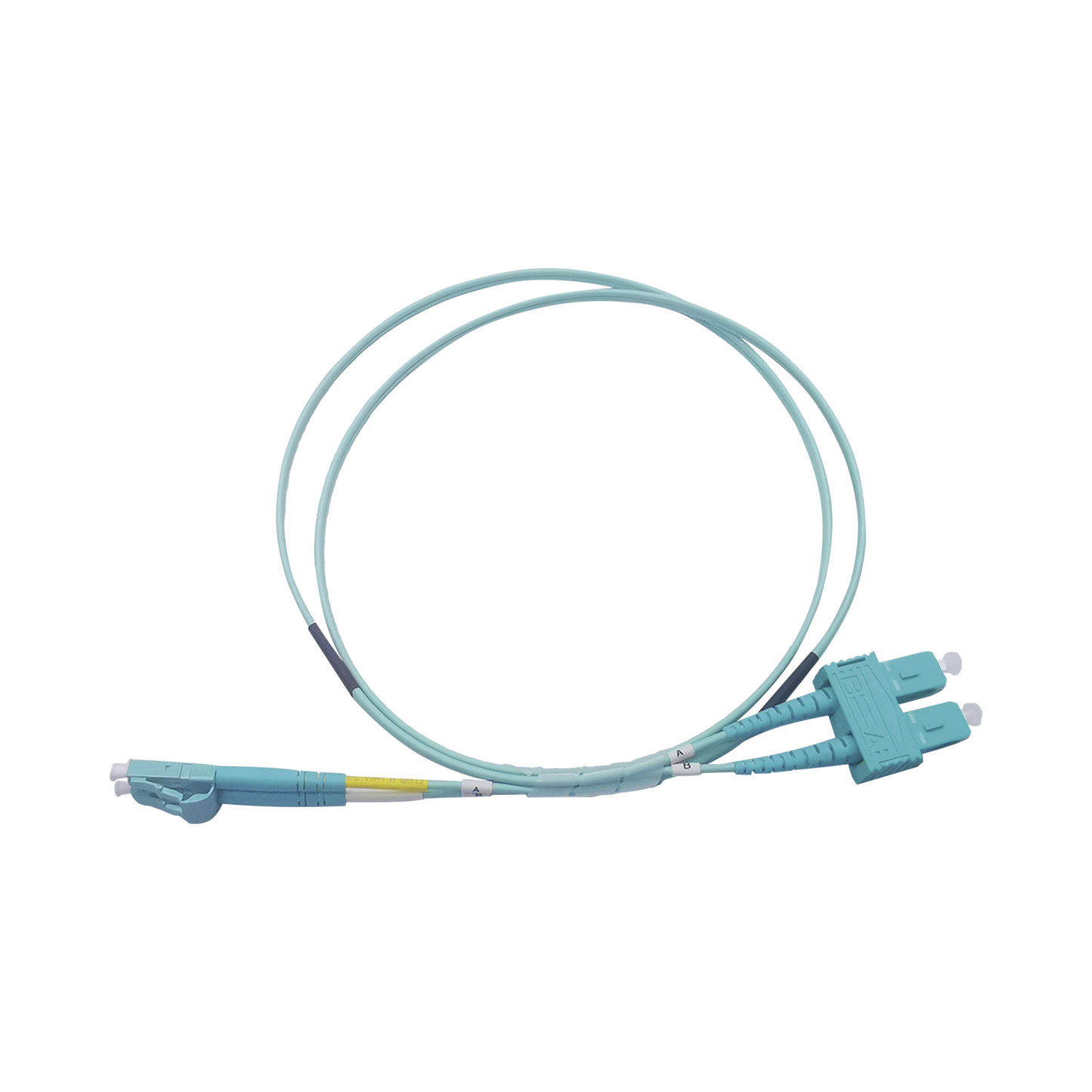 Jumper de Fibra Óptica Multimodo OM3 50/125 LC-SC OFNR (Riser), 2.0 mm, Dúplex, Aqua, 2 Metros (6.56 Pies)