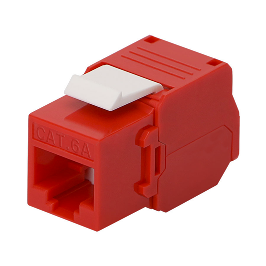 Módulo Jack Keystone Cat6A (Toolless), con Terminación en Ángulo 180 - Color Rojo, Compatible con Faceplate y Patchpanel Linkedpro